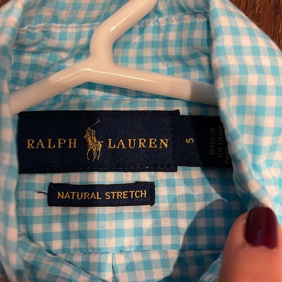 RALPH Lauren Blue and White Check Button Down Shirt Size 5 - Picture 4 of 4